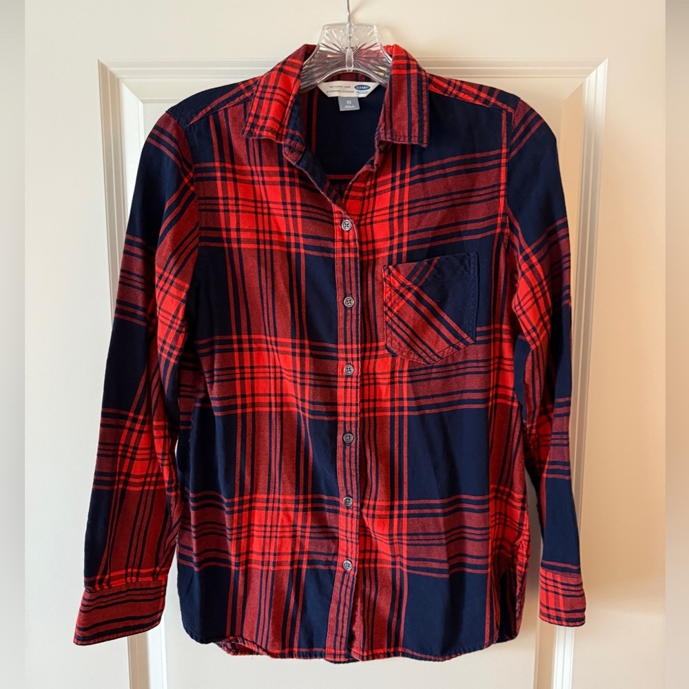 Old Navy Red and Navy Plaid Casual Shirt